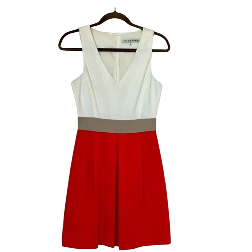 Trina Turk Cream Red and Gray Fit and Flare Mini Dress